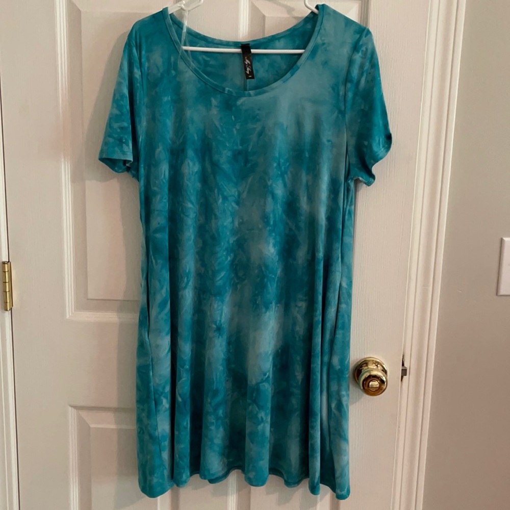 Teal/Aqua tie dye T-shirt style dress